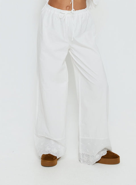 Kissed Chaos Broderie Anglais Tie Waist Pants White