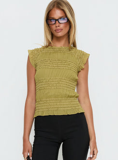Talyn Cap Sleeve Frill Top Olive