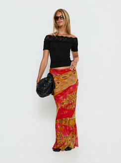   front view of model wearing Princess Polly Rowana Maxi Skirt Multi Paisley Maxi Skirts 