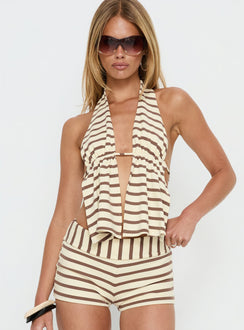 Persimmon Split Halter Backless Top Brown