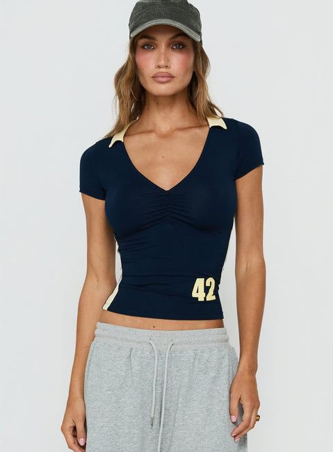 Kufu V Neck Top Navy