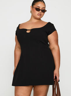 front view of model wearing Princess Polly Sylvette Mini Dress Black Curve Scoop Neck 