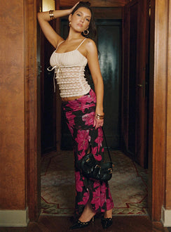   front view of model wearing Princess Polly Cooperi Maxi Skirt Black / Red Floral Maxi 