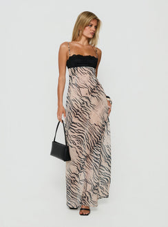 Kirstena Chiffon Lace Maxi Dress Animal Splice