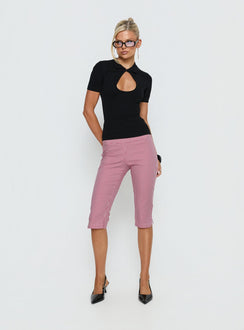 front view of model wearing Princess Polly Rossie Capri Pants Red Gingham Mid Rise Pants 