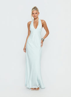 Strawberry Clouds Hotstone Satin Maxi Dress Icy Blue