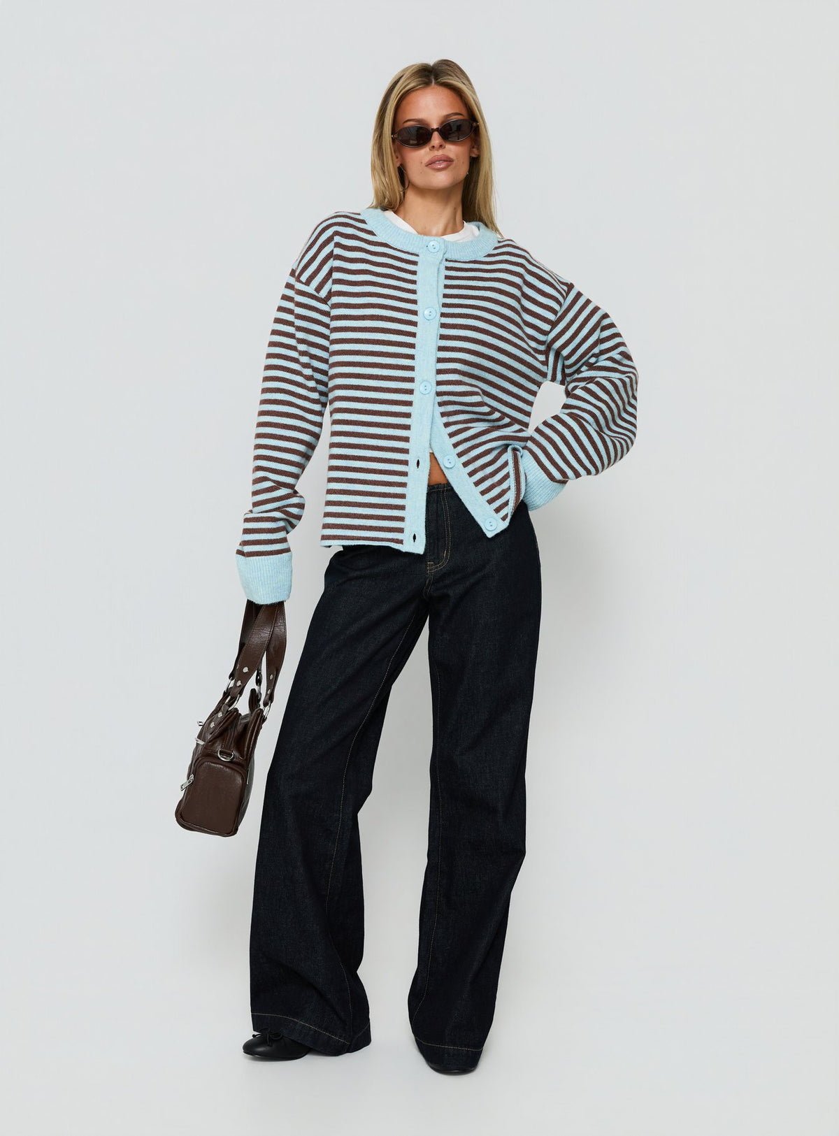 Darnelle Button Up Knit Cardigan Mint Chocolate Stripe
