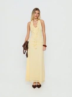 Leyda Plunge Frill Maxi Dress Yellow