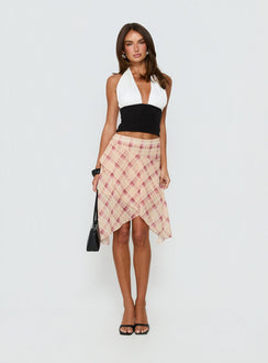   front view of model wearing Princess Polly Natana Asymmetrical Midi Skirt Multi Check 
