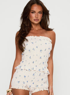 Warm Welcome Strapless Top Blue Floral Sleeveless straight 