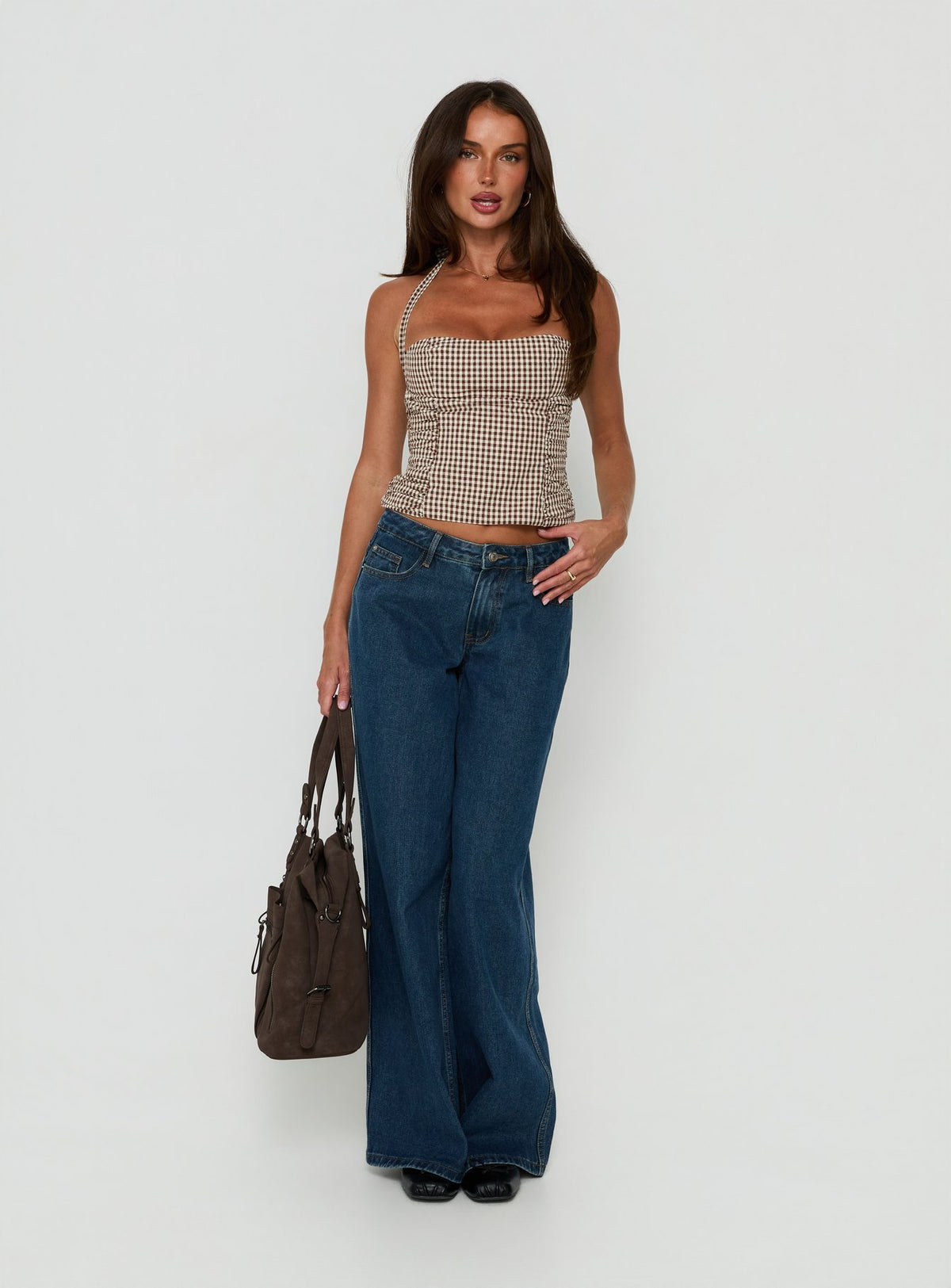 West Coast Love Halter Top Brown Gingham