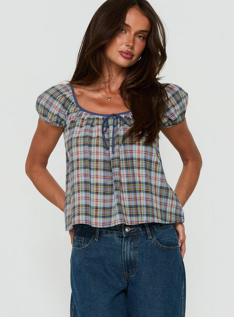 Luisetta Babydoll Top Blue Plaid