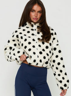 Sammee Polar Fleece Contrast Zip Through Jacket White Polka