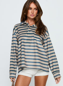 Mystris Collared Jumper Khaki Stripe