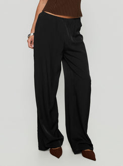 back view of model wearing Princess Polly Breina Satin Straight Leg Pants Black High Rise Pants 