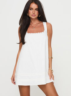 front view of model wearing Princess Polly Alanah Mini Dress White Petite Square Neck 