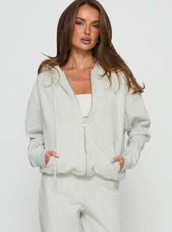 front view of model wearing Princess Polly All Day Oversized Hoodie Grey Marle cropped Jumpers 