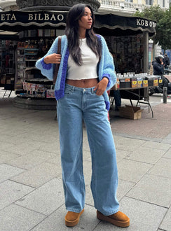 front view of model wearing Princess Polly Maryanne Mid-rise Relaxed Denim Jeans Mid Wash Denim Tall Mid Rise 