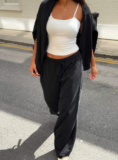 back view of model wearing Princess Polly All Day Straight Leg Sweatpants Washed Black High Rise Pants Pants 