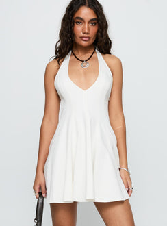 front view of model wearing Princess Polly Out Of Nowhere Halter Mini Dress White Plunger 