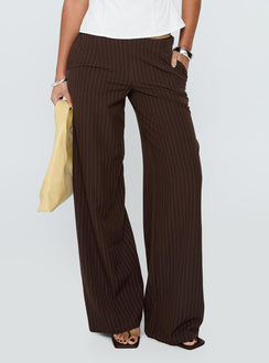 Khane Low Rise Wide Leg Pant Brown Pinstripe Petite