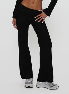 side view of model wearing Princess Polly Try Me Knit Pants Black Low Rise Pants 
