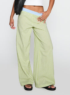 back view of model wearing Princess Polly Neevie Wide Leg Pants Green High Waisted Pants 