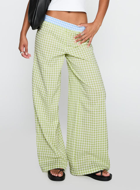 back view of model wearing Princess Polly Neevie Wide Leg Pants Green High Waisted Pants 