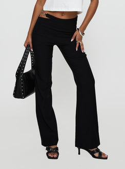 side view of model wearing Princess Polly Eyes On You Flare Pants Black High Waisted Pants 