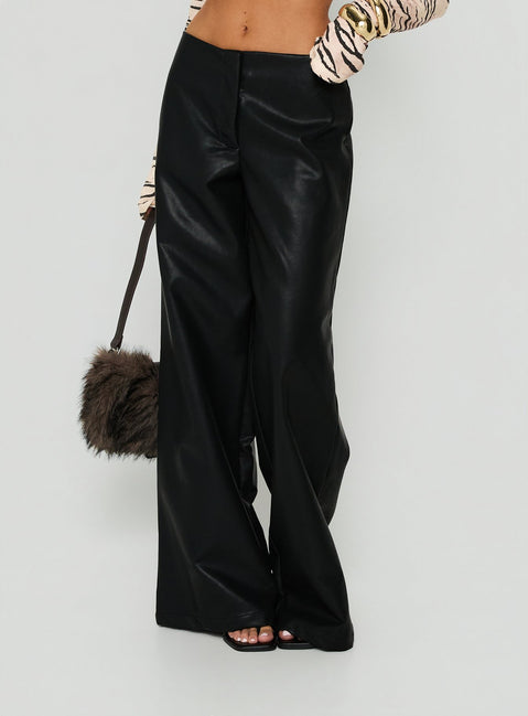 Agazia No Waist Faux Leather Low Rise Straight Pants Washed Black