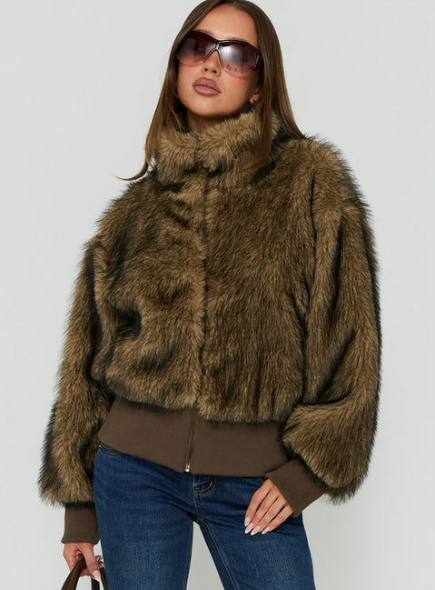 Luxia Faux Fur Funnel Neck Jacket Multi