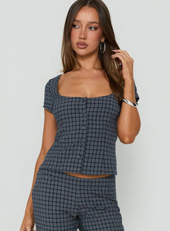 The Real Her Scoop Neck Top Navy Check