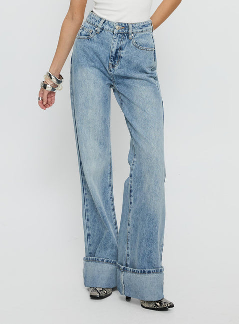 Florida Keys Mid Rise Straight Leg Cuffed Jeans Light Blue Wash High Rise Jeans Jeans 