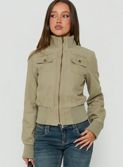 Marykate Funnel Neck Fitted Jacket Khaki