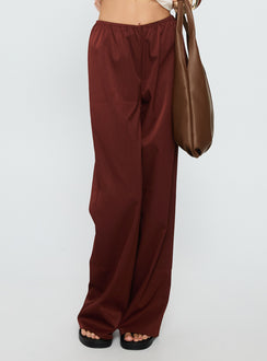 back view of model wearing Princess Polly Dorie Straight Leg Pants Chocolate High Waisted Pants 