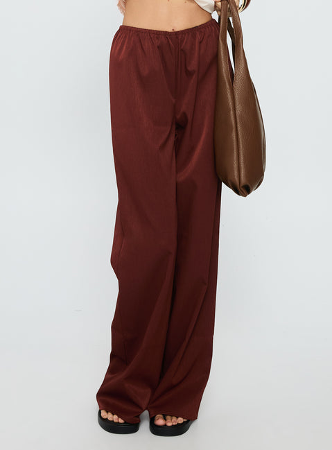 back view of model wearing Princess Polly Dorie Straight Leg Pants Chocolate High Waisted Pants 