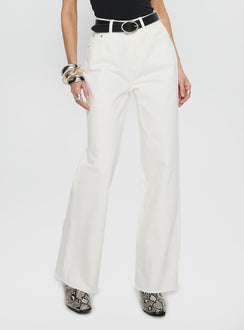 back view of model wearing Princess Polly Henesey High Rise Straight Leg Jeans White Wash High Waisted Jeans 