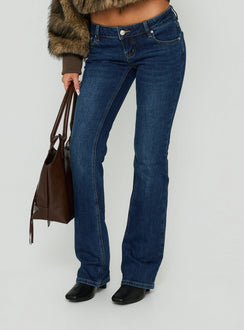 Naketa Ultra Low Rise Bootleg Jeans Mid Blue Wash