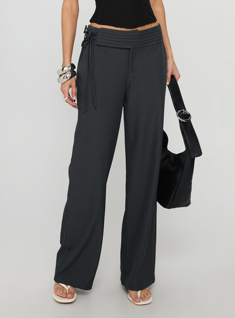 Good Riddance Pleat Tie Slouch Pants Charcoal Petite