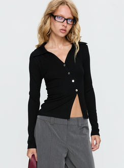 Meeghan Long Sleeve Button Up Top Black