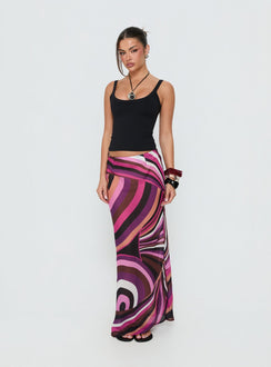 Discover the Lucidia Maxi Skirt Pink Retro in womens-skirts with maxi length front view of model wearing Princess Polly