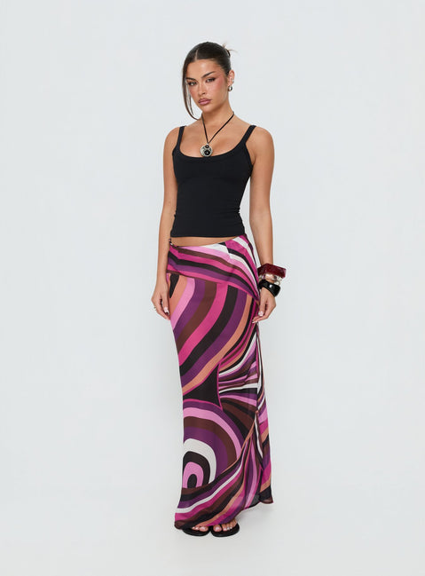 Discover the Lucidia Maxi Skirt Pink Retro in womens-skirts with maxi length front view of model wearing Princess Polly