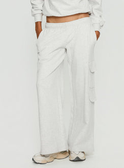 back view of model wearing Princess Polly Rozanna Cargo Sweat Pants Grey Marle Mid Rise Pants 