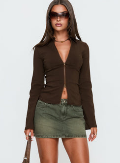   front view of model wearing Princess Polly Laynee Butterfly Mini Skirt Washed Green Mini Skirts 