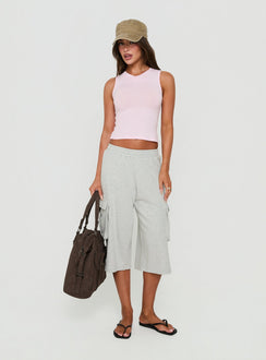 Harleah Wide Cargo Fleece Shorts Grey Marle