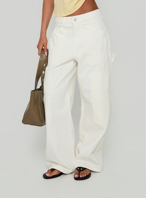 Mistree Mid Rise Baggy Cargo Jeans White