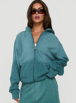 AT Zip Through Oversized Hoodie Washed Teal
