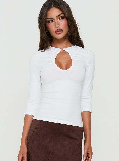 Soleia Keyhole 3/4 Sleeve Top White