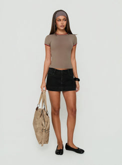 Warna Low Rise Denim Mini Skirt Washed Black womens-skirts mini  front view of model wearing