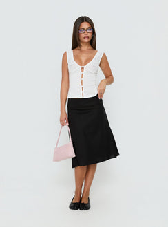 Featuring the Such Delight Linen Midi Skirt Black womens-skirts in relaxed aline shape product